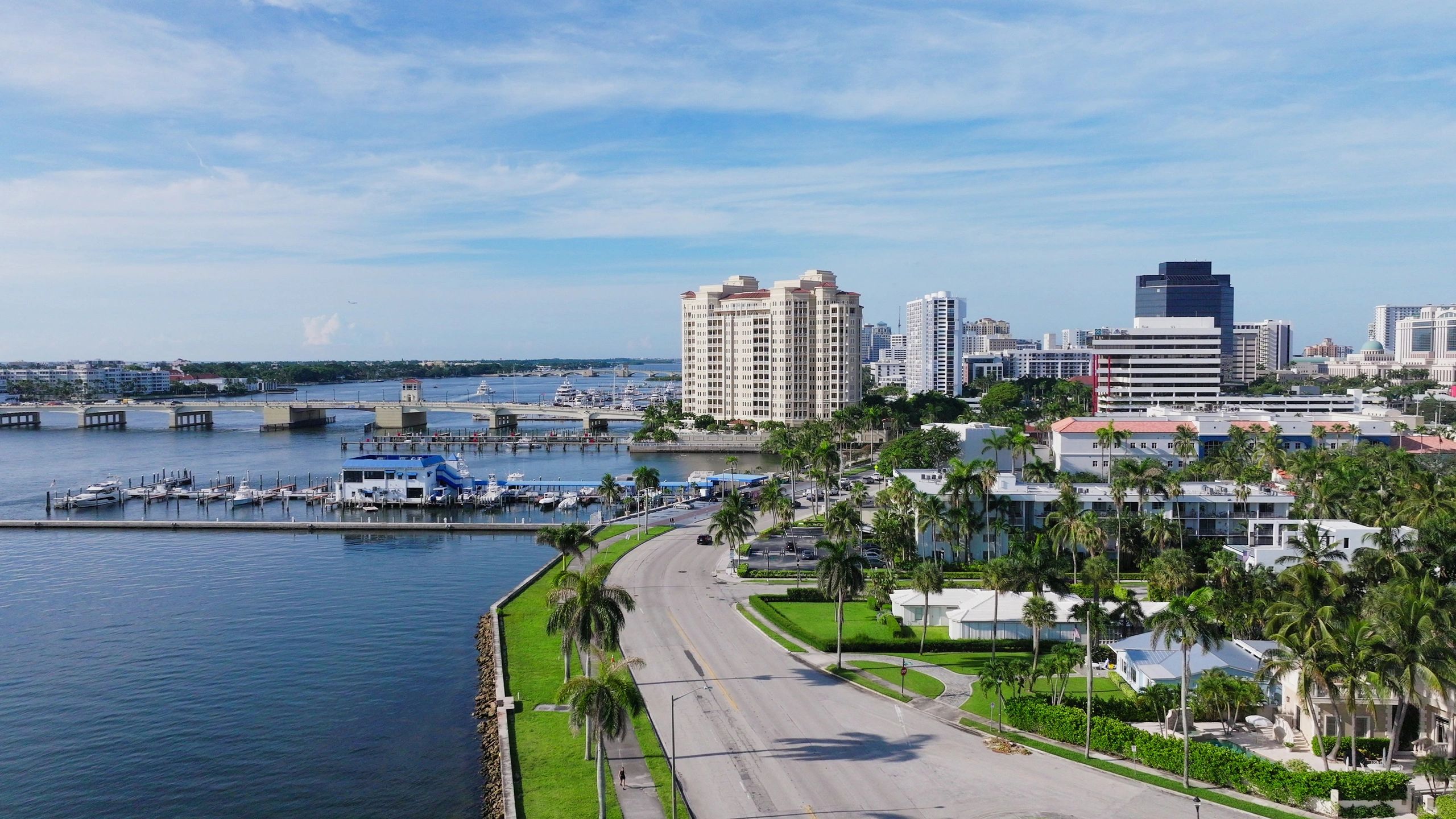 Marina with drawbridge and downtown skyline in West Palm Beach