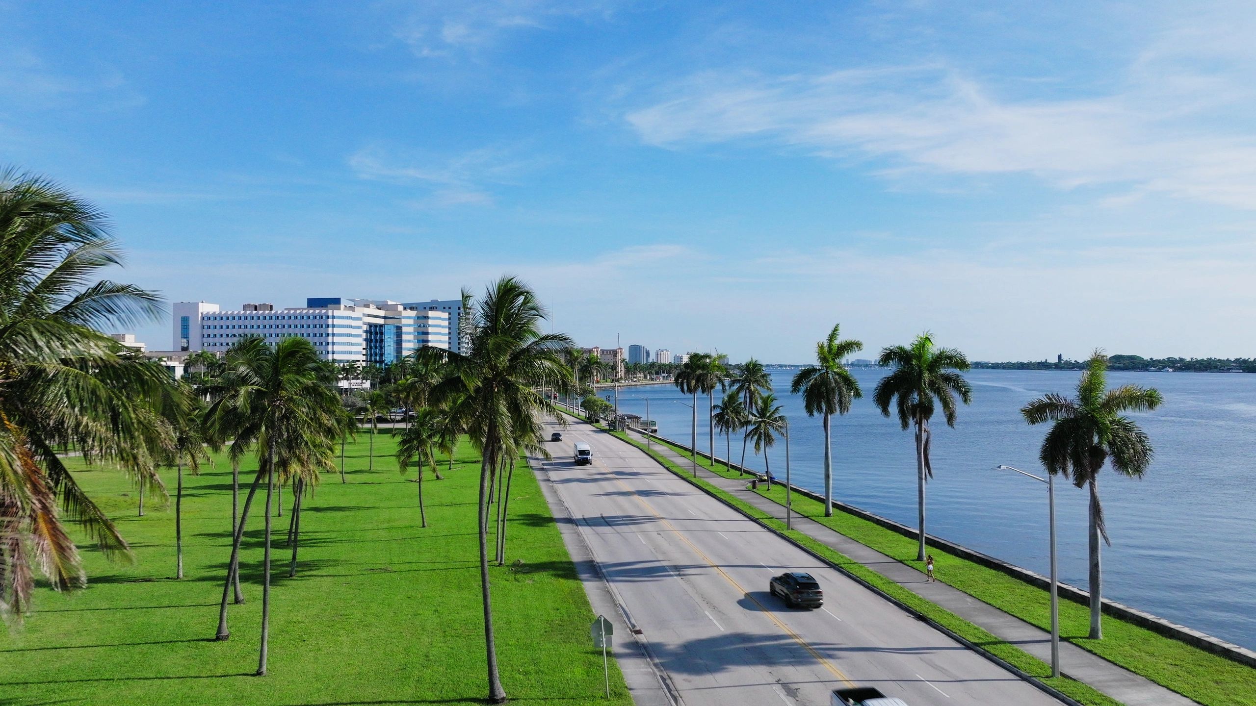 Palm-lined boulevard along the Intracoastal Waterway in West Palm Beach